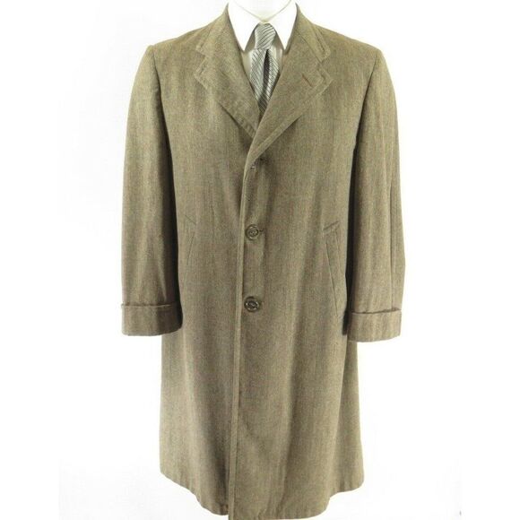 Vintage 50s Desmonds Wool Overcoat M Brown Buttons - Picture 1 of 10